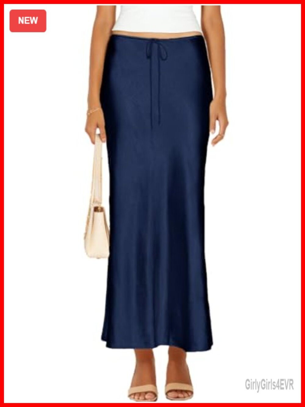 Satin Silk Maxi Skirt Drawstring A-Line Long Flowy